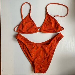 Pacsun Bikini Set Orange Floral Hibiscus Flowers Matching Bikini Bathing Suit M
